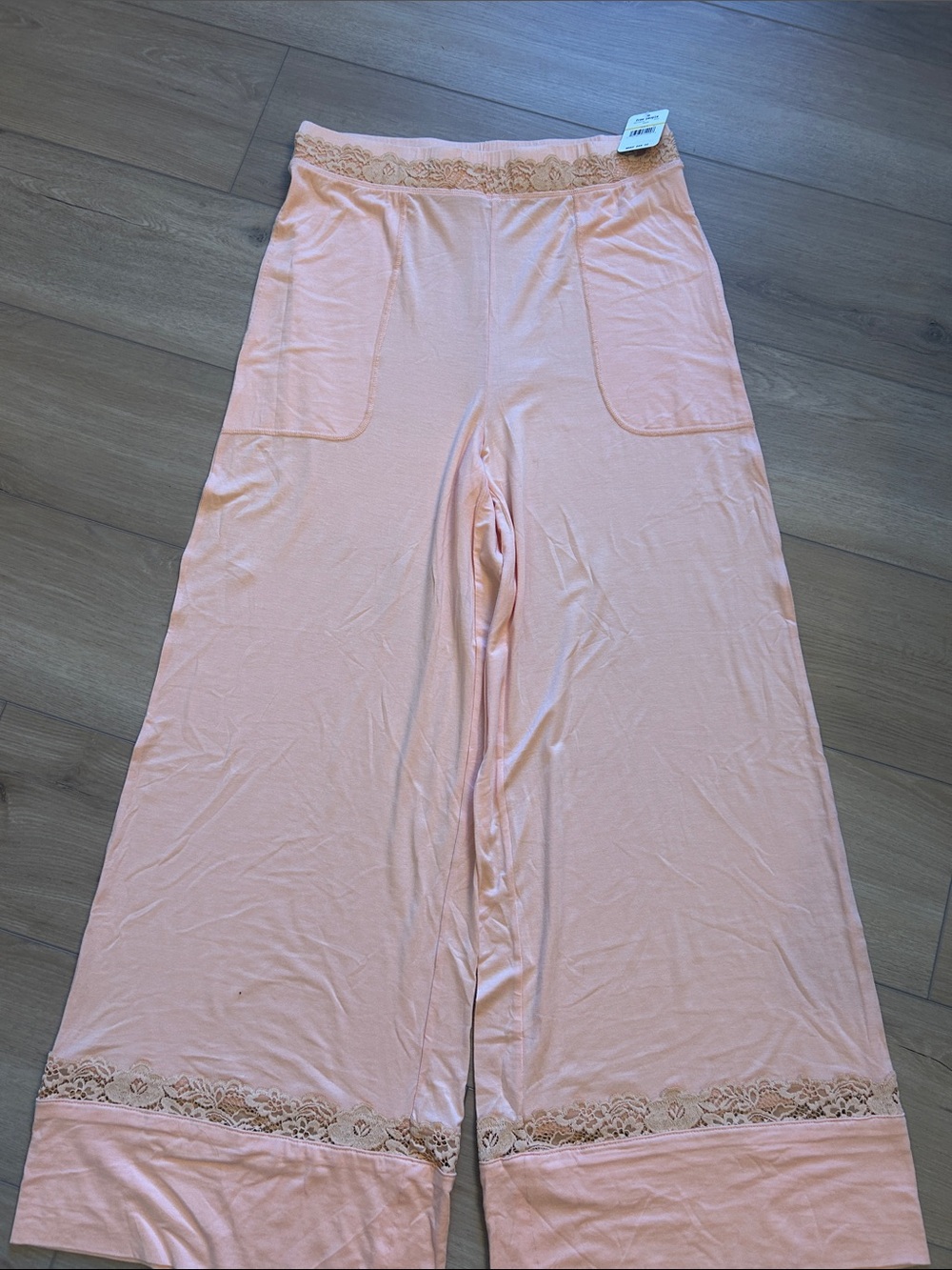 Free People Peach Lace-Trim Wide Leg Pants